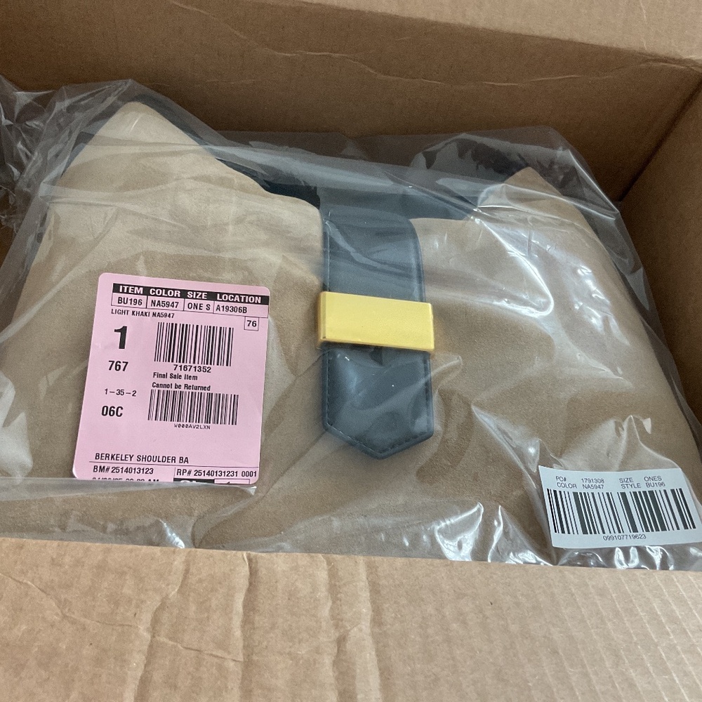 J. Crew Tan and Gray Bag with Yellow Accent